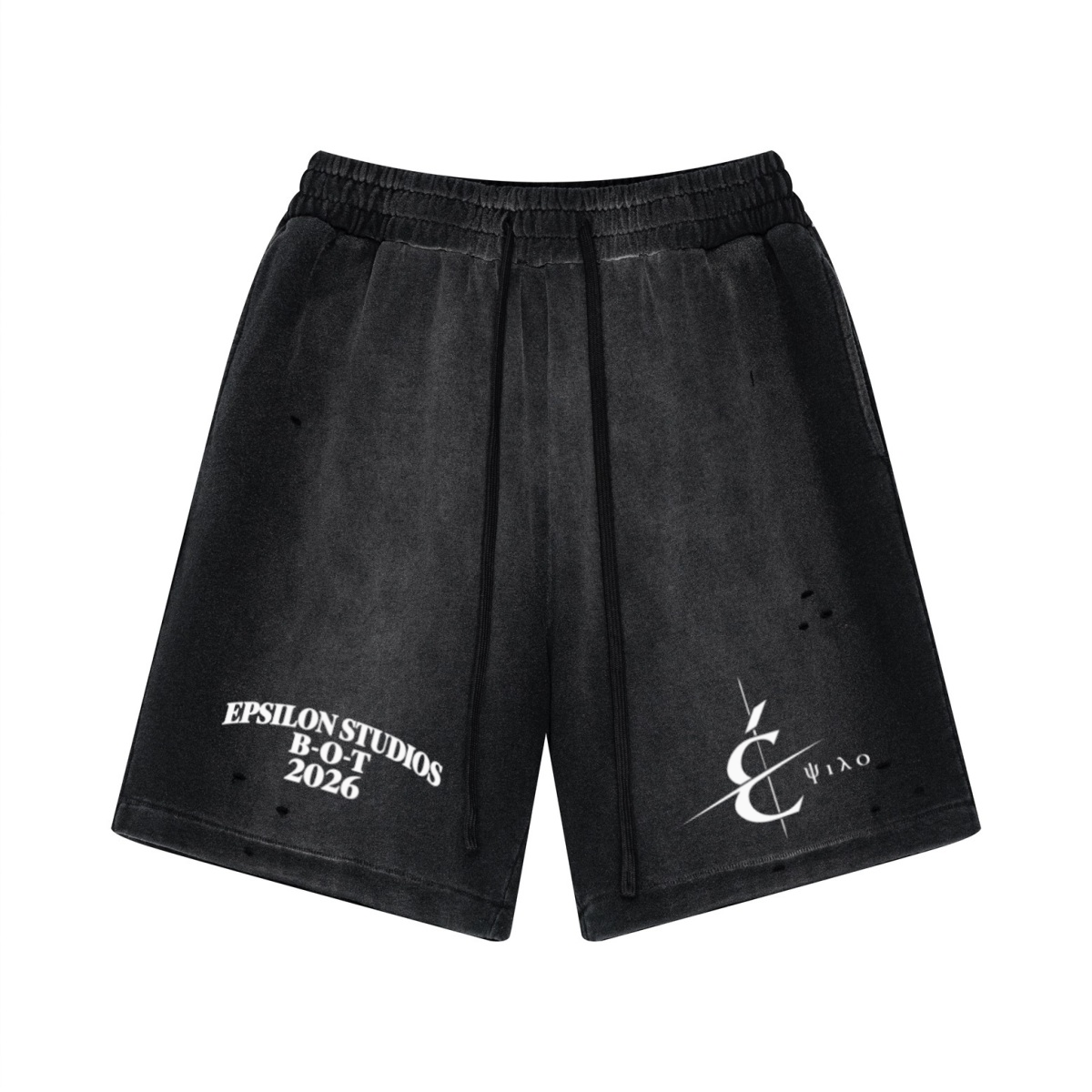 330GSM Unisex Heavyweight Distressed PP Spray Fade Shorts Vintage Black