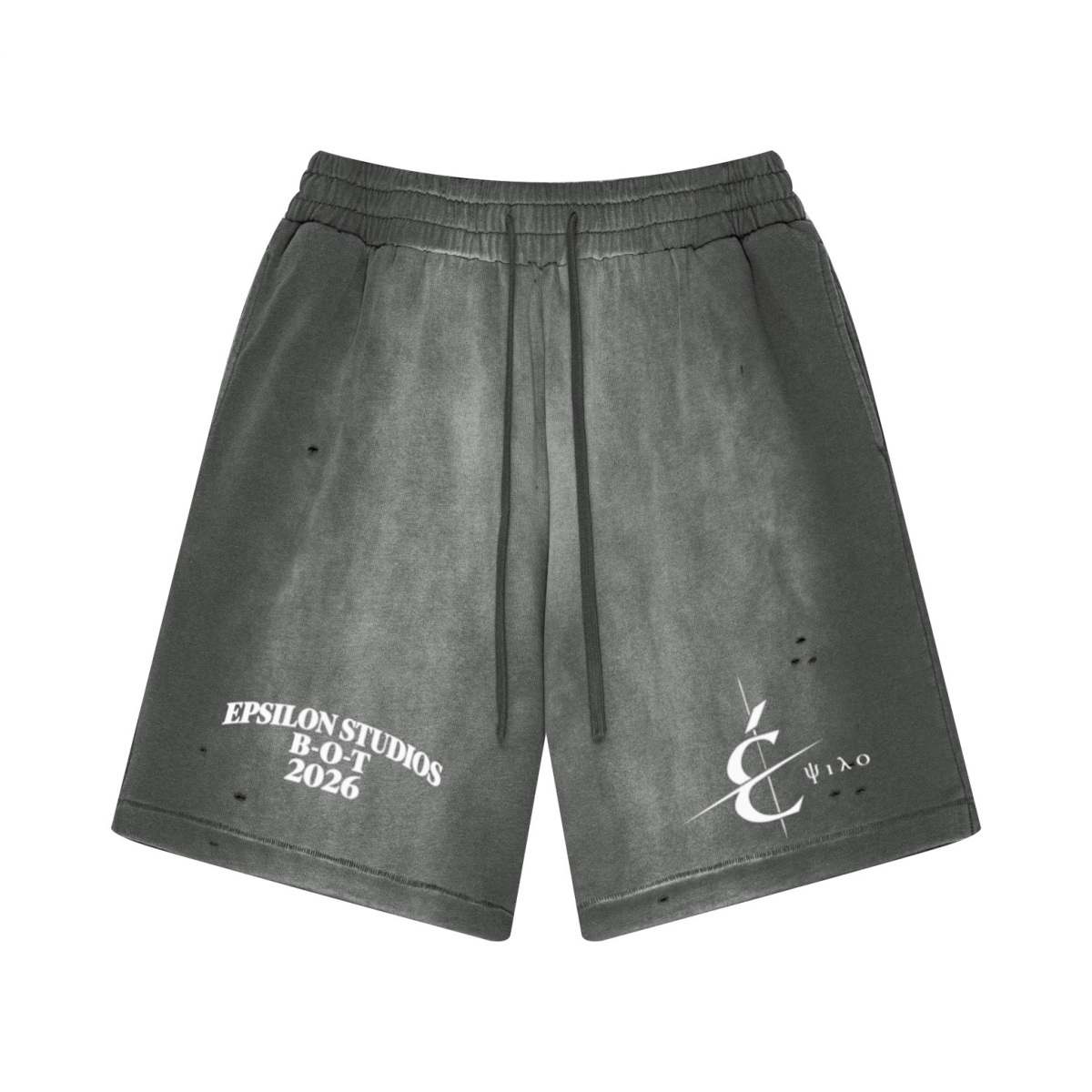 330GSM Unisex Heavyweight Distressed PP Spray Fade Shorts Vintage Dark Gray
