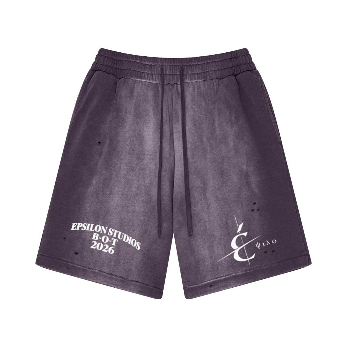 330GSM Unisex Heavyweight Distressed PP Spray Fade Shorts Vintage Purple
