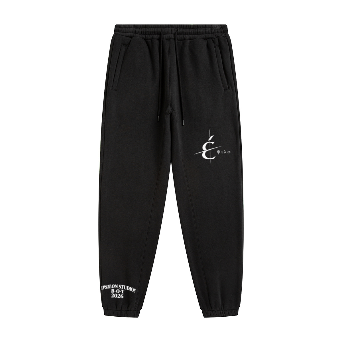 345GSM Unisex Fleece-Lined Clean Solid Drawstring Jogger Sweatpants Black