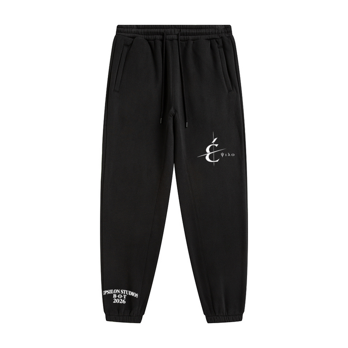 345GSM Unisex Fleece-Lined Clean Solid Drawstring Jogger Sweatpants Black