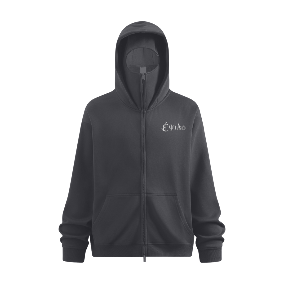 340GSM Men’s Trendy Fleece Zip-Up Windproof Face-Mask Hoodie Dark Grey