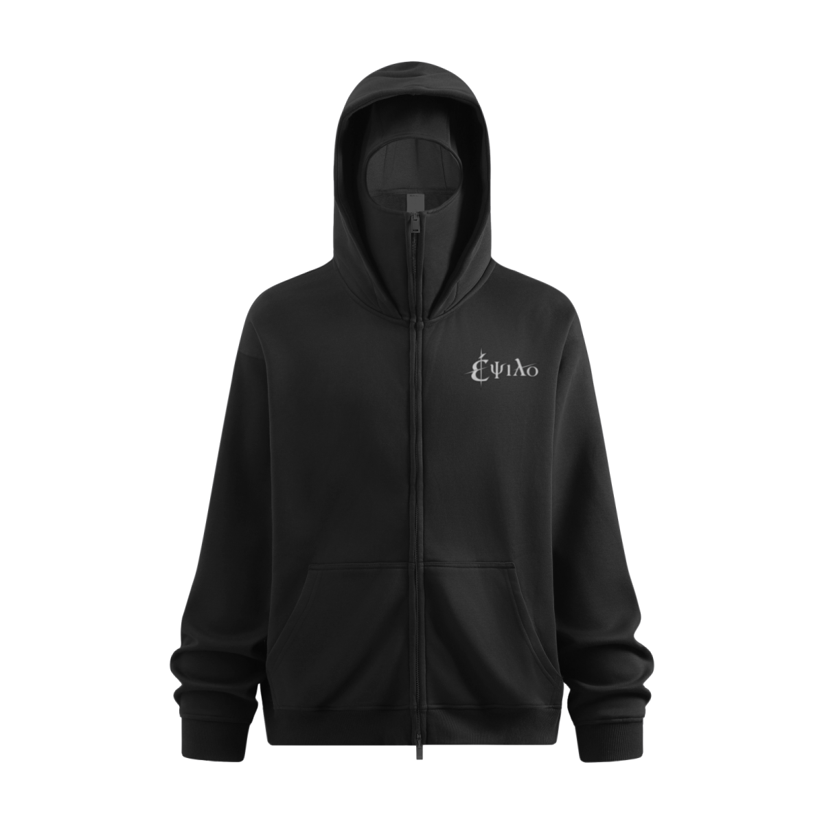 340GSM Men’s Trendy Fleece Zip-Up Windproof Face-Mask Hoodie Black